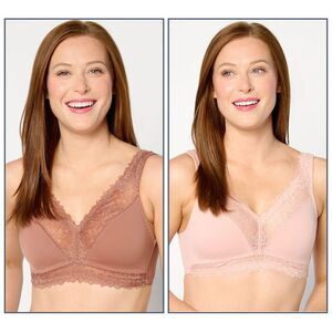 Maya J Women's Bra Sz XL Breezies Lace Soft Support Wirefree Pink A634606
